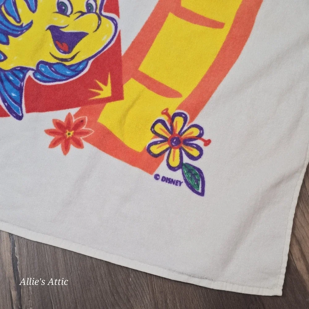 The Little Mermaid Beach Towel Vintage 90s Disney Ariel Flounder Sabastian New*